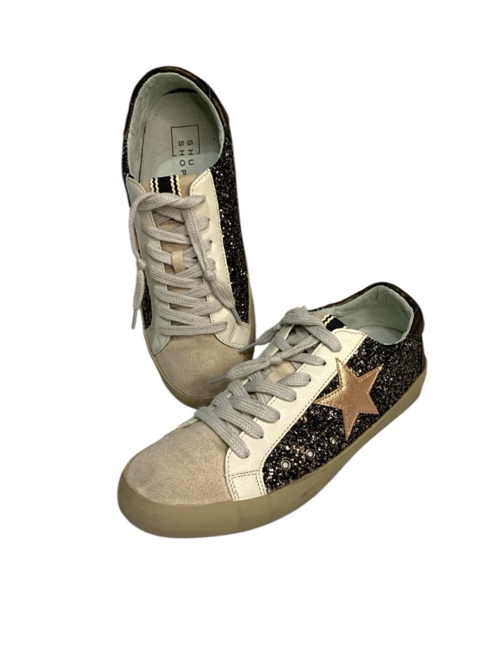 SHUSHOP Women's PAULA Glitter Everyday Star Sneaker size 7.5